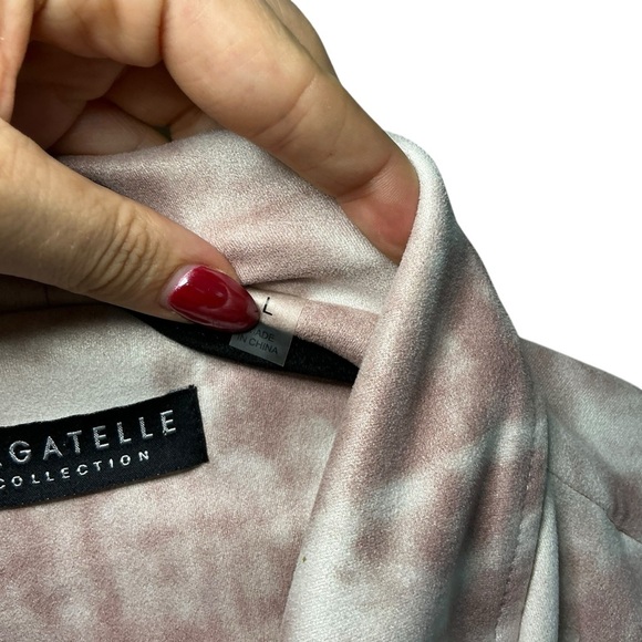 Bagatelle Faux Suede Tie-Dye Moto Jacket Women's Dusty Rose & White - Picture 5 of 6